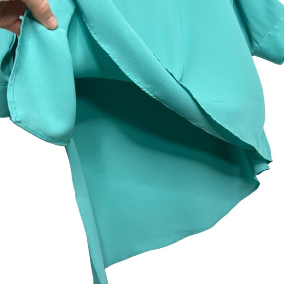 The Limited Teal Asymmetrical Hem Roll Tab Sleeve Blouse - Picture 11 of 15